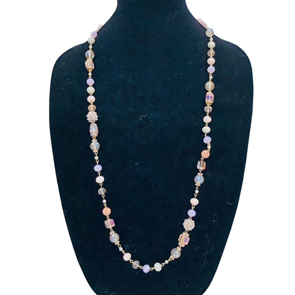 Rush By Denis & Charles Pink Crystal Beaded Necklace 40" Jewelry Vintage - Picture 2 of 8